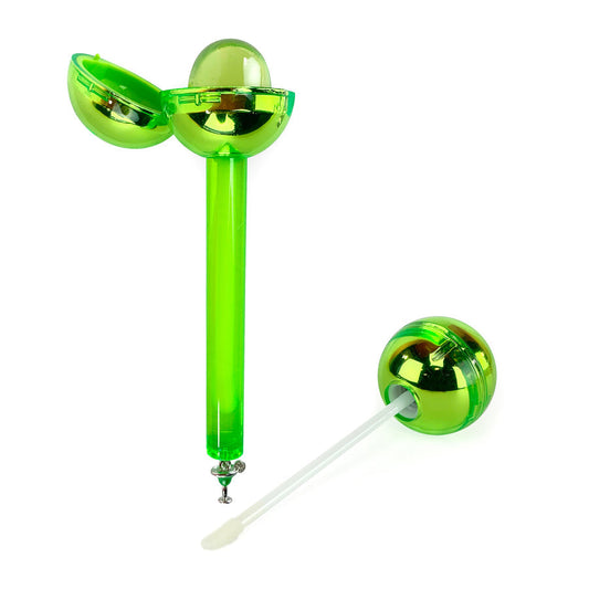 Glossy Pops Cheers lip gloss in a vibrant green container with a unique lollipop design