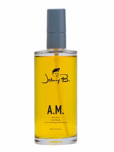 Johnny B AM after shave in a sleek bottle, providing a refreshing scent for post-shave care