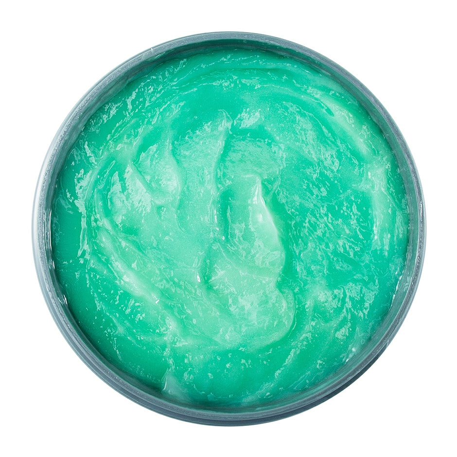 Johnny B Conditional Conditioner in a jar with a thick turquoise gel texture for smooth hair