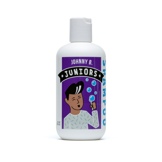Johnny B Juniors Shampoo in a 12 oz bottle with fun cartoon design for kids' hair care
