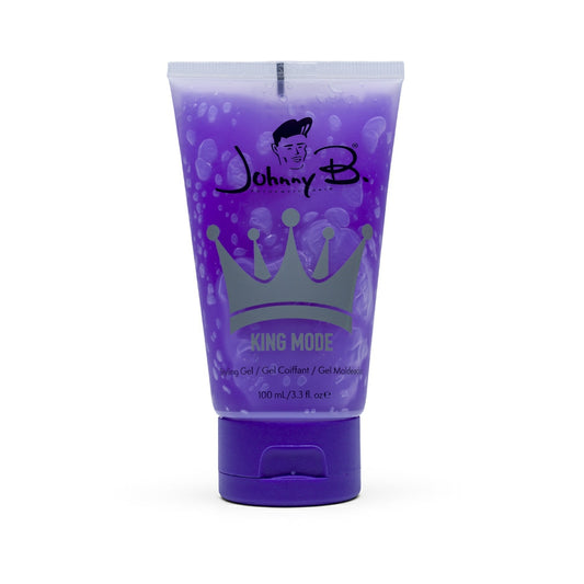 Johnny B King Mode hair gel in purple tube for strong hold and styling versatility