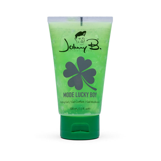 Johnny B Mode Lucky Boy Gel in a green tube for styling and hair control.
