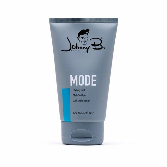 Johnny B. Mode styling gel in a gray tube for versatile hair styling and hold