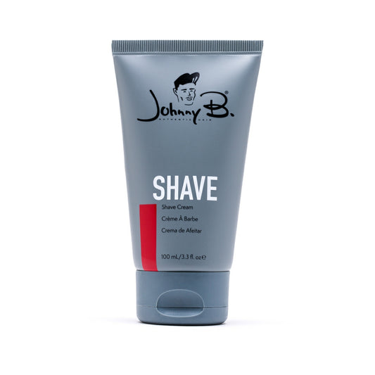 Johnny B shave cream in a gray tube, perfect for a smooth and comfortable shave