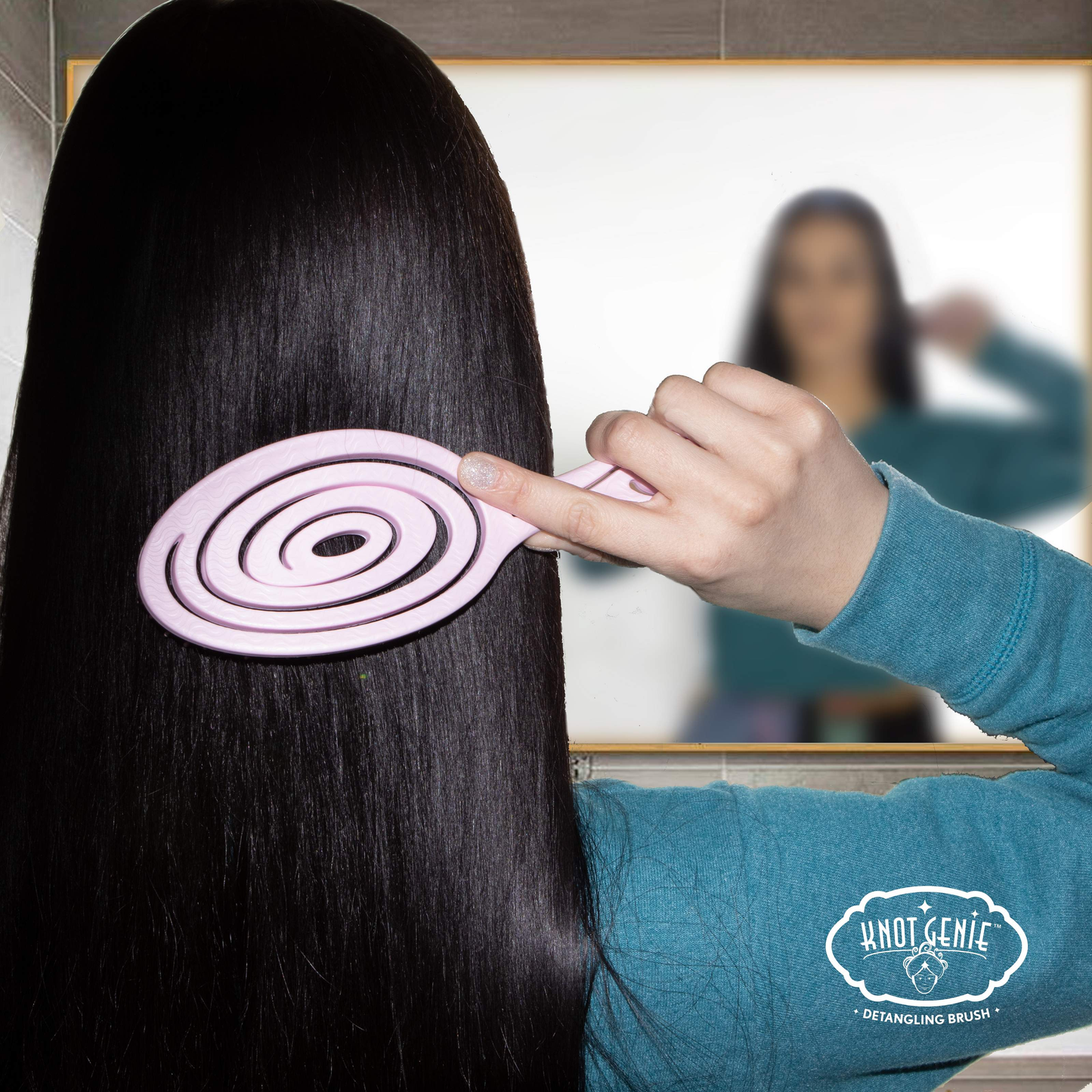 Knot Genie Detangling Brush in Pink for Effortless Hair Tangle Removal with Soft Grip Handle