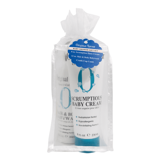 Original Sprout baby shower gift set with Scrumptious Baby Cream for hair and body care