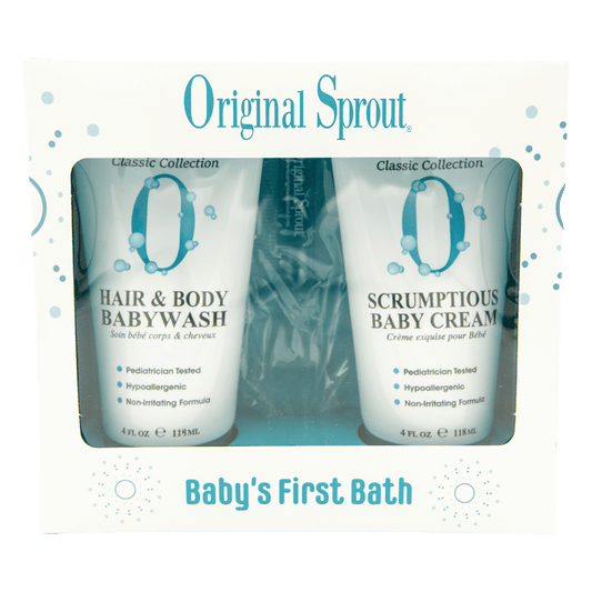 Original Sprout Baby's First Bath Kit featuring Hair and Body Babywash and Scrumptious Baby Cream