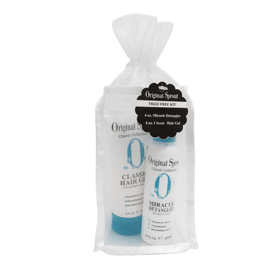 Original Sprout Frizz Free Kit featuring Miracle Detangler and Classic Hair Gel in a convenient pouch