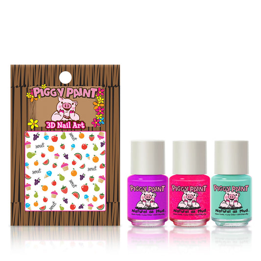 Piggy Paint Happy Hands gift set featuring vibrant nail polish and 3D nail art stickers for creative fun