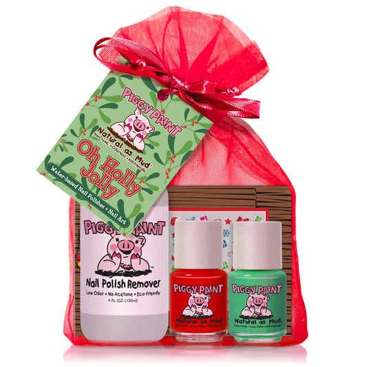 Piggy Paint Oh Holly Jolly Gift Set with nail polish remover and two festive nail polishes