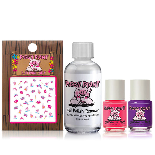 Piggy Paint Pretty Princess gift set with nail polish, remover, and fun 3D nail art stickers
