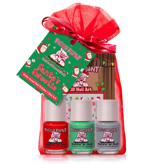 Piggy Paint Santa's Sweetie gift set featuring red and green nail polishes with festive packaging