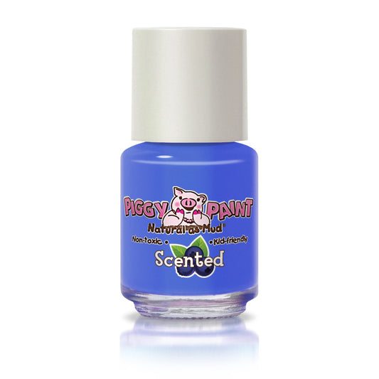 Piggy Paint scented nail polish in vibrant blue color, non-toxic and kid-friendly for safe use