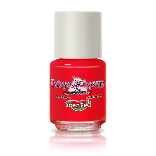 Piggy Paint scented nail polish in bright red, non-toxic and kid-friendly formula