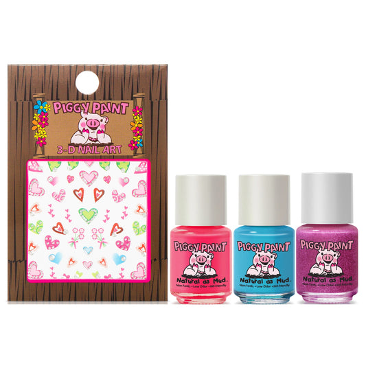 Piggy Paint Unicorn Fairy Gift Set with three colorful nail polishes and fun 3D nail art designs