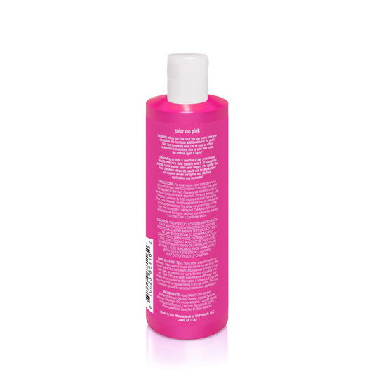 Rock The Locks Pink Hair Color Conditioner bottle with vibrant pink design and detailed product information on label