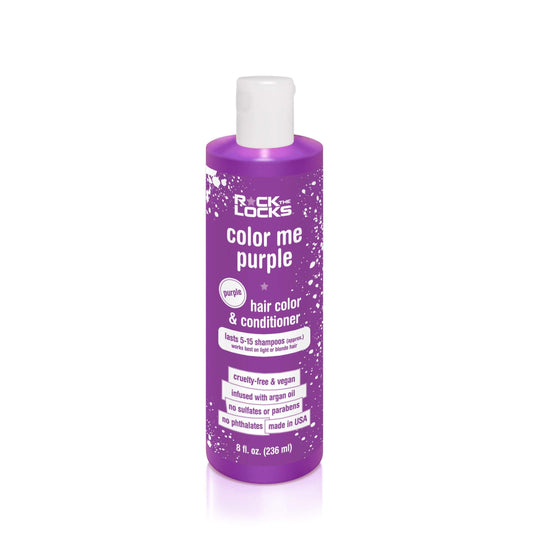 Rock The Locks purple hair color conditioner in an 8 oz bottle for vibrant hair color and hydration