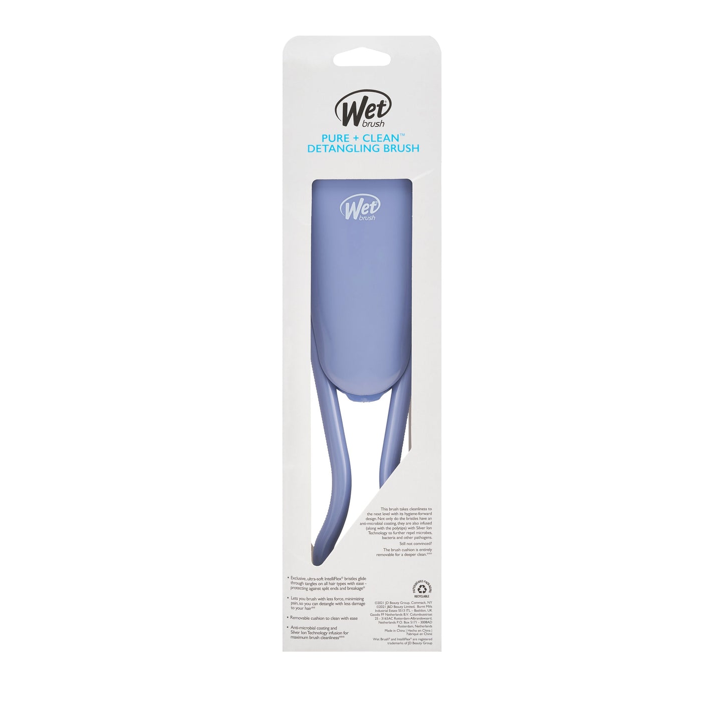 Wet Brush Pure and Clean Antimicrobial Hair Detangler Brush in Light Blue for Gentle Hair Styling