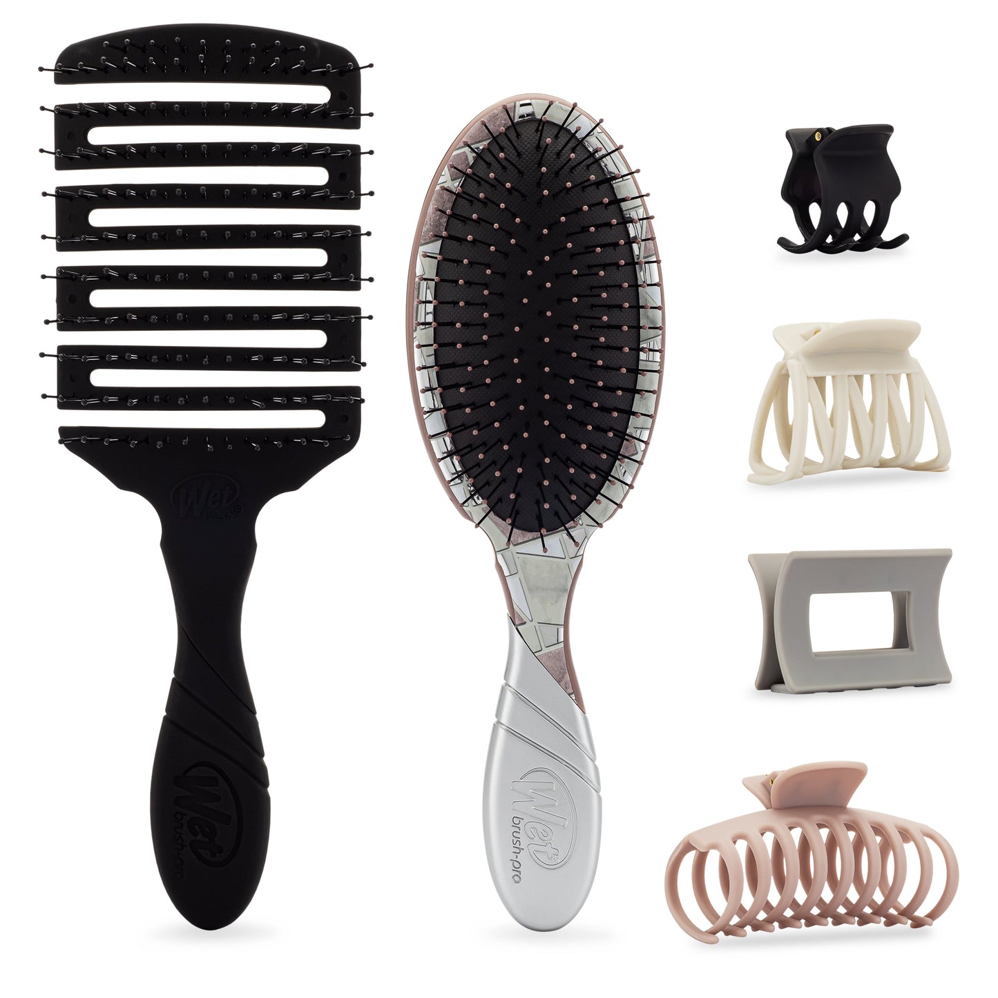 Wet Brush Graphic Monochrome Kit featuring a detangler brush and stylish hair accessories for effortless styling