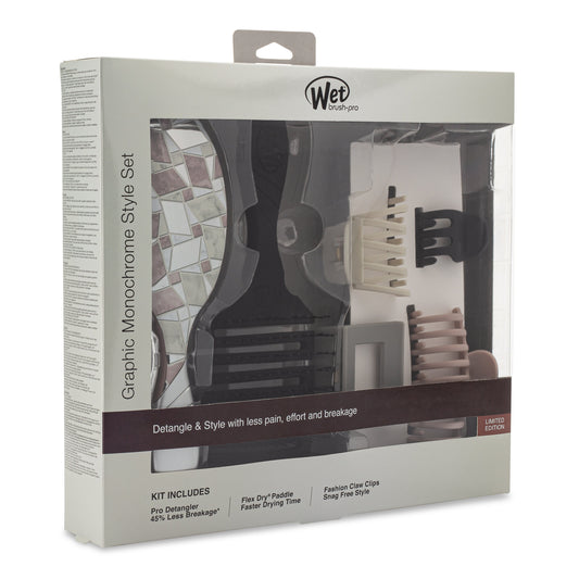 Wet Brush Graphic Monochrome Kit for effortless detangling with accessories included in a stylish package