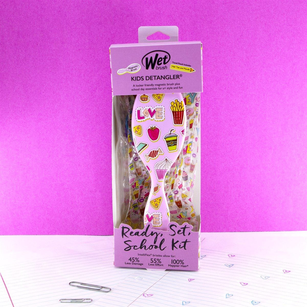 Wet Brush Kids Detangling Brush Kit in colorful packaging designed for easy hair styling