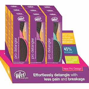 Wet Brush Pro Detangler display featuring multiple brushes designed for painless detangling