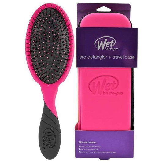 Wet Brush Pro Detangler set includes a brush and travel case for easy on-the-go hair care