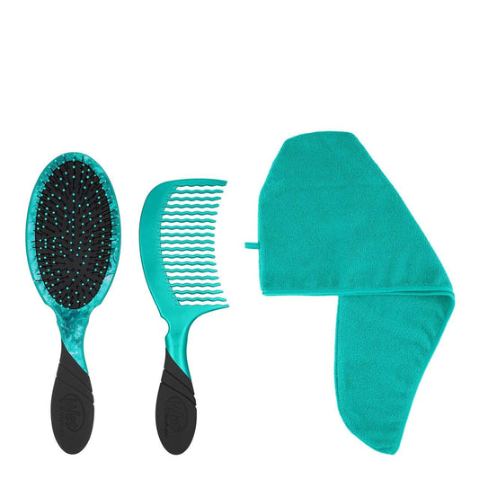 Wet Brush Pro Detangling Kit including a brush, comb, and microfiber towel in teal color