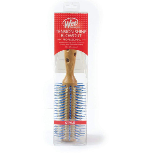 Wet Brush Tension Shine Blowout Brush with a bamboo handle and nylon bristles for smooth styling