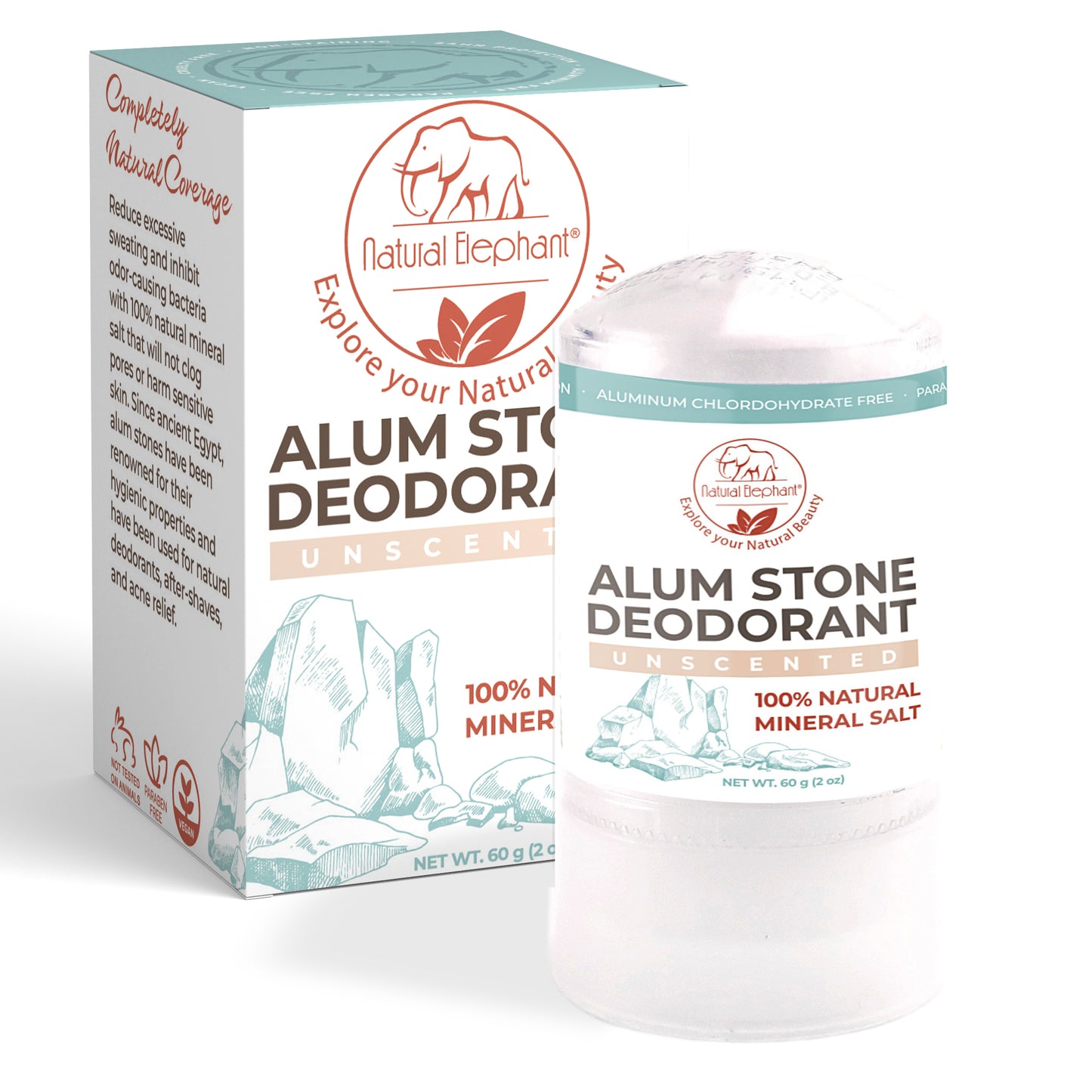 Natural Elephant Alum Natural Deodorant Stick 2 oz