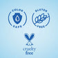 Color protection shampoo symbols showing color safe, gluten free, and cruelty free certifications