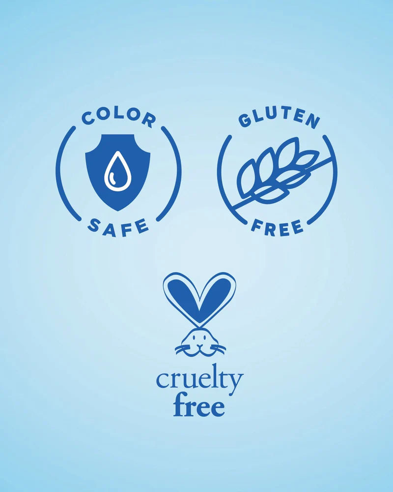 Color protection shampoo symbols showing color safe, gluten free, and cruelty free certifications