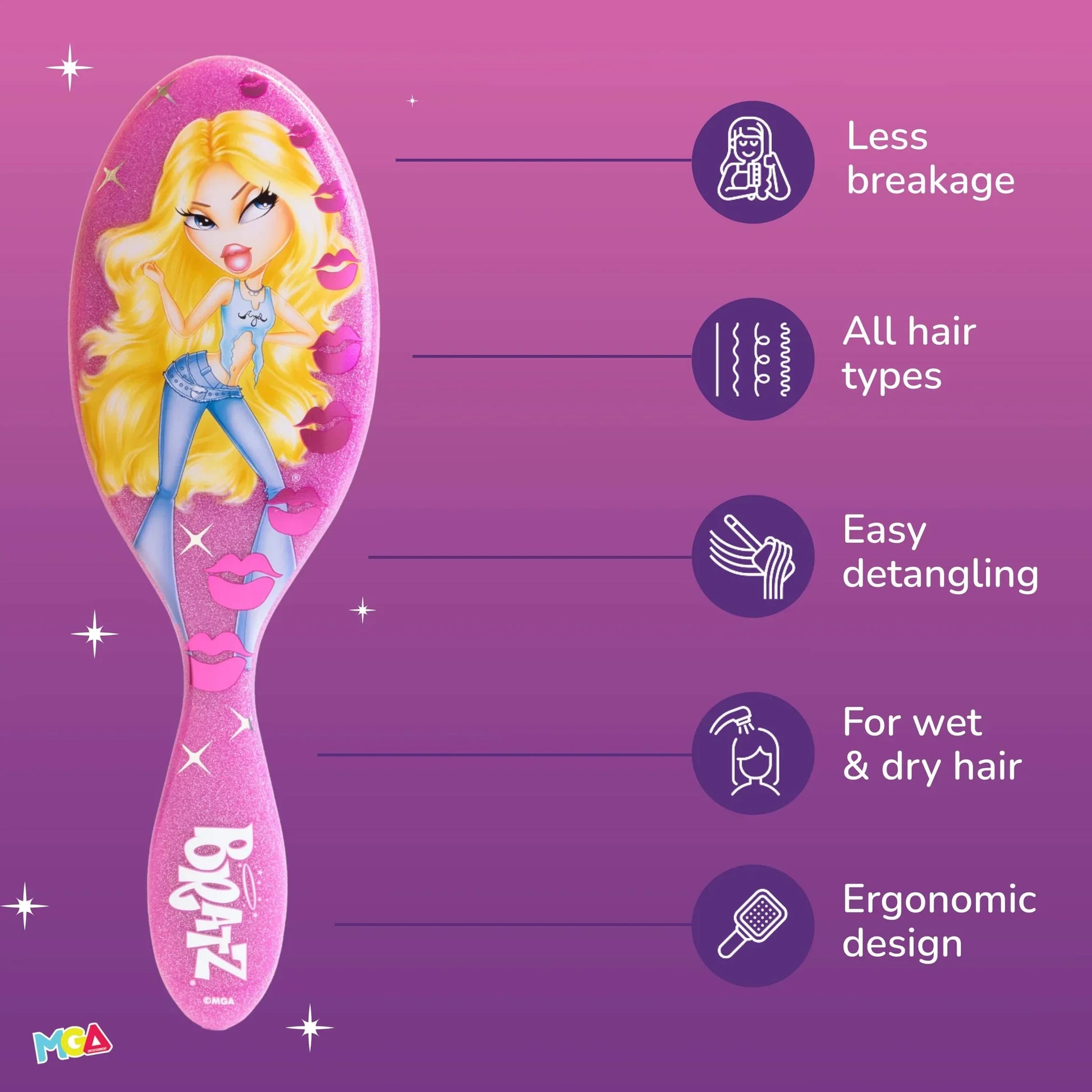 Wet Brush Detangler Brush featuring Bratz design for easy styling with less breakage