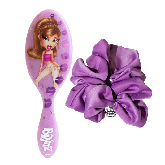 Wet Brush Bratz Character Hairbrush with Purple Scrunchie for Easy Hair Styling