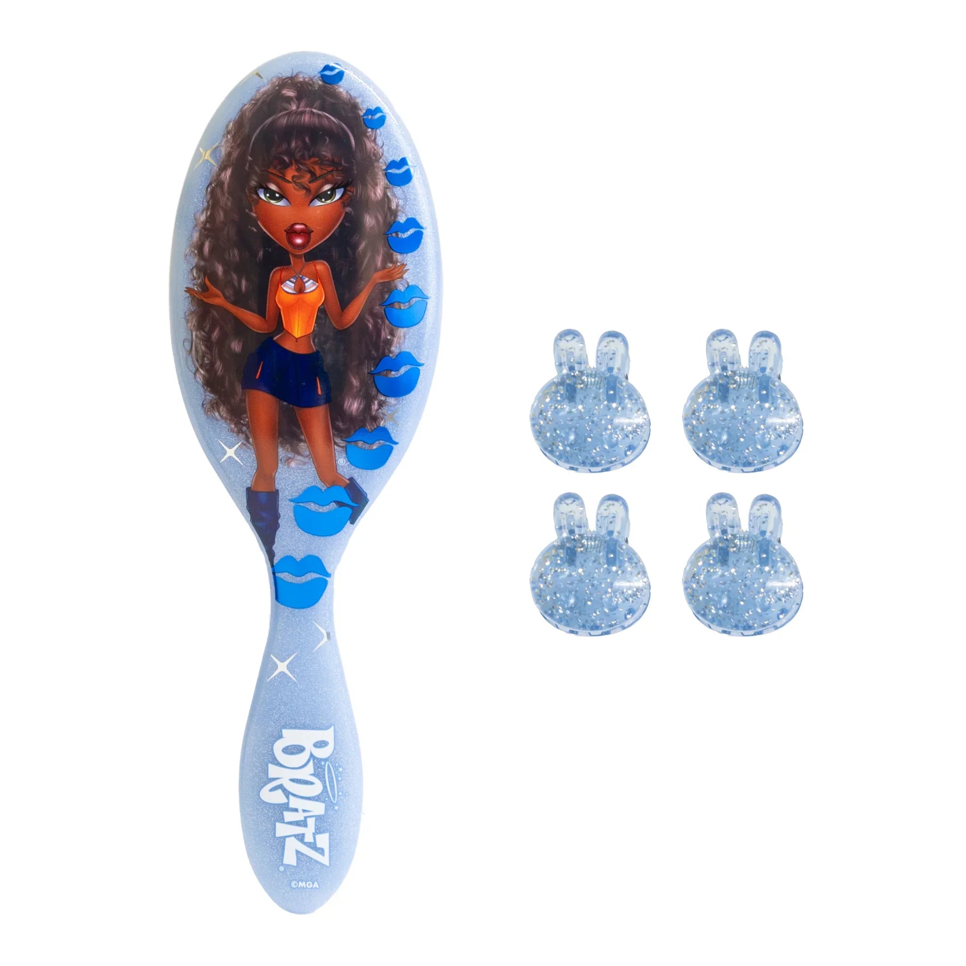 Wet Brush Bratz Doll Hairbrush with Colorful Design and Four Glitter Bunny Hair Ties