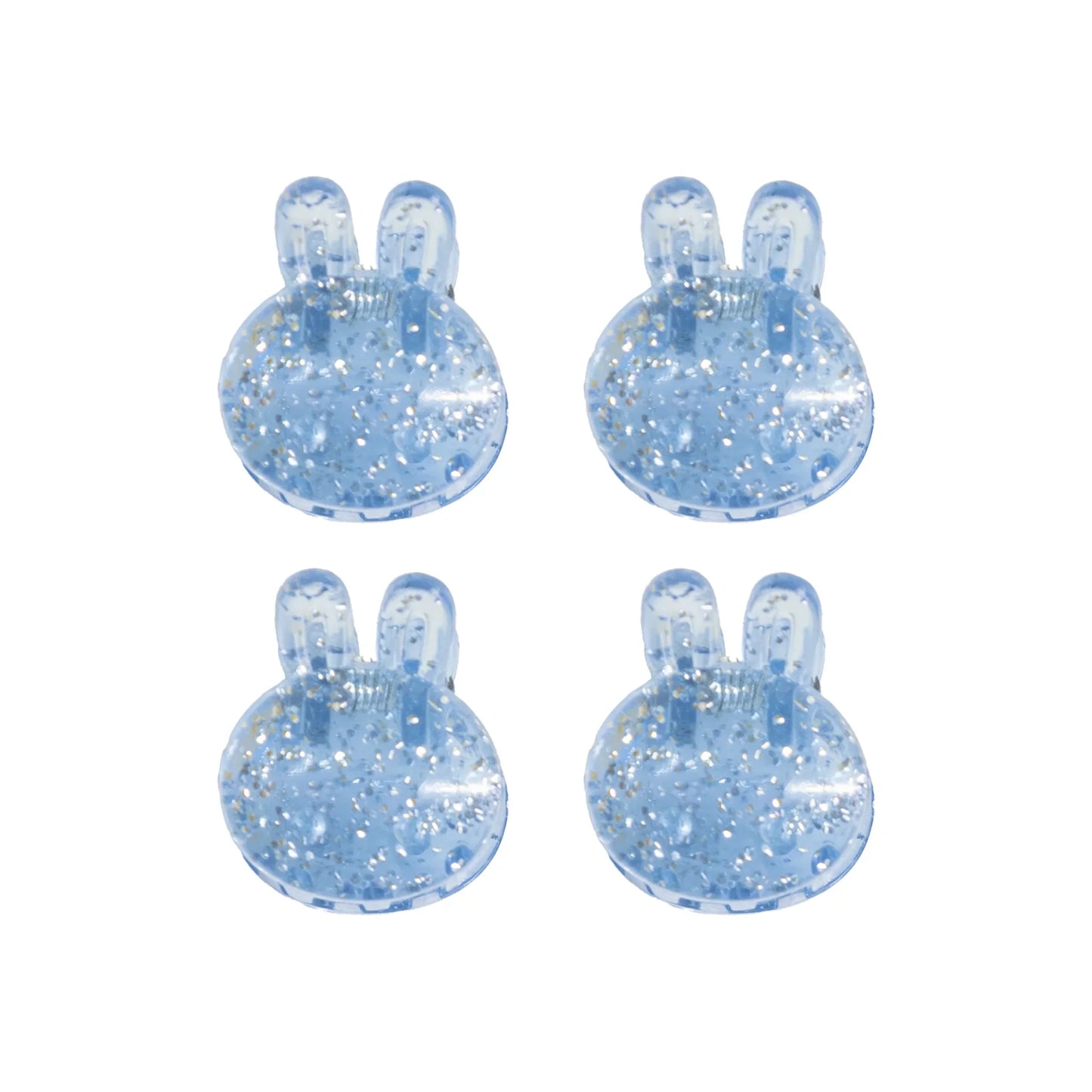 Set of four blue bunny-shaped grips designed for holding the dryer vent brush kit securely