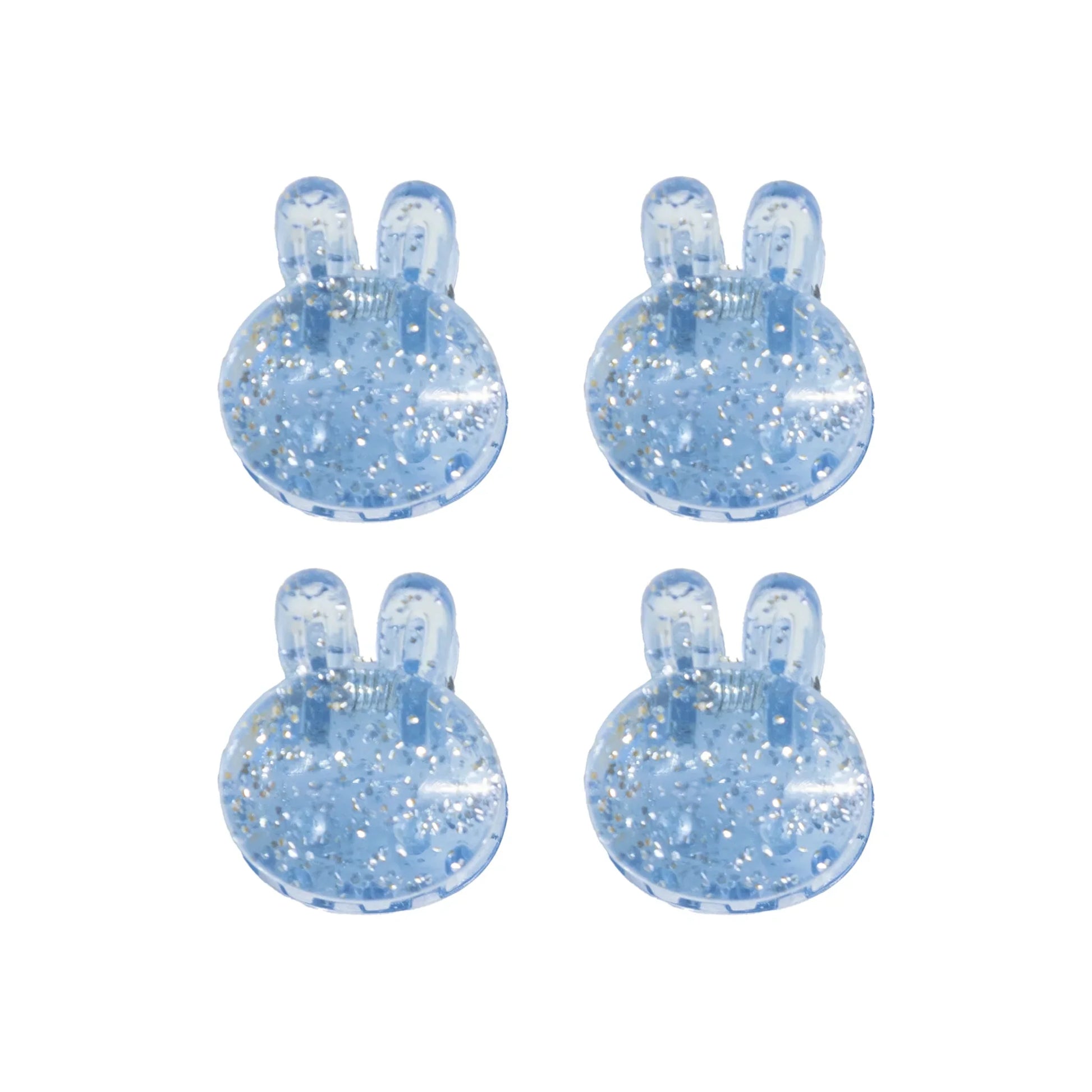Set of four blue bunny-shaped grips designed for holding the dryer vent brush kit securely