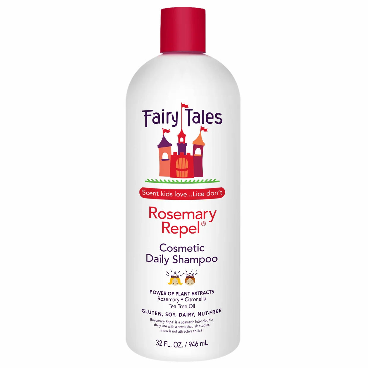 Fairy Tales Rosemary Repel Shampoo 32 fl oz white bottle with red cap, daily kids shampoo to repel lice