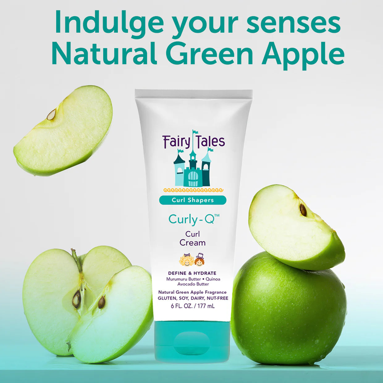 Fairy Tales Curly-Q Curl Cream for kids with natural green apple scent in a 6oz tube