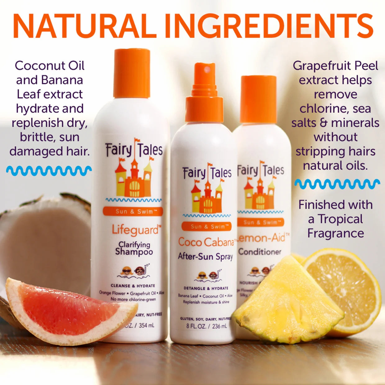 Fairy Tales kids leave-in sun spray with natural ingredients for sun-damaged hair protection and hydration