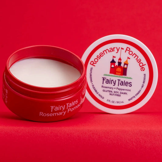 Fairy Tales Rosemary kids pomade in a red container for styling hair with natural ingredients