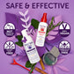 Fairy Tales lice removal kit for kids including no-drip mousse, rosemary repel spray, and metal lice comb on purple background