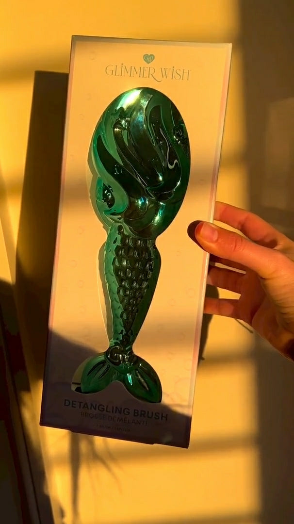 Glimmer Wish Mermaid Detangling Hair Brush in Green Packaging for Effortless Hair Care