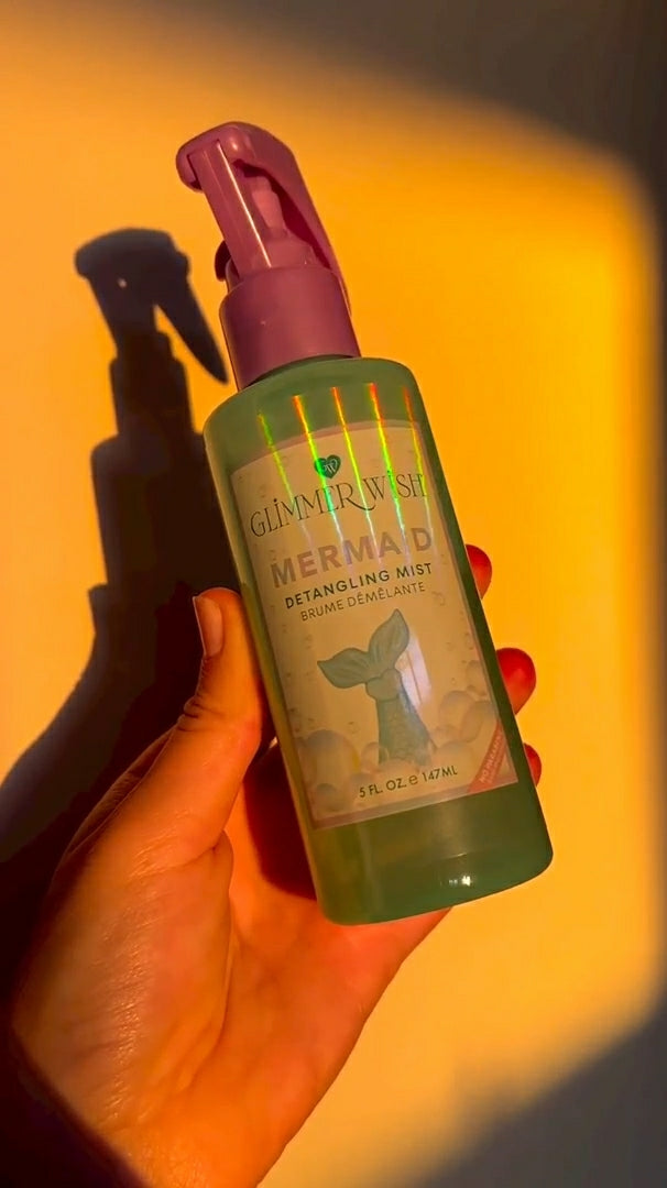 Glimmer Wish Mermaid Detangling Spray in a stylish bottle for easy hair management