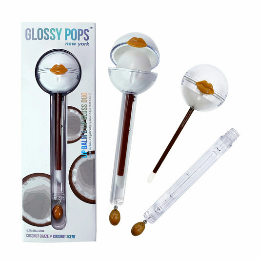 Glossy Pops Tropical Coconut Lip Balm Duo with Coconut Craze Scent and Applicator Wand