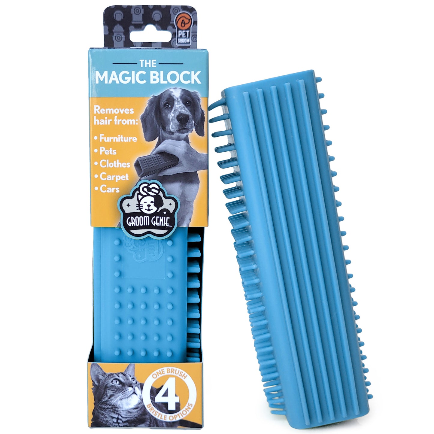 Groom Genie Magic Block Pet Hair Remover Brush for furniture, pets, clothes, carpets, and cars