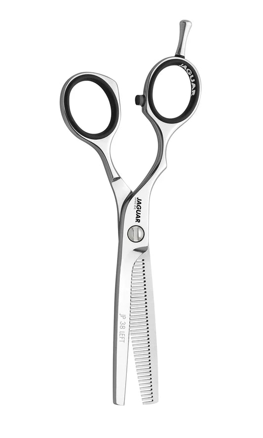 Jaguar White Line JP38 left handed thinner stainless steel hair thinning shears with black finger inserts
