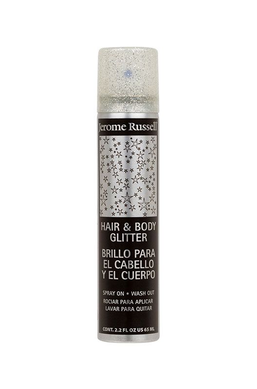 Jerome Russell Hair and Body Glitter Spray in silver for dazzling multi-color hair and body glitter spray effects