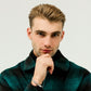 Model showcasing hairstyle styled with Johnny B Hold Tight Clay Gel for a sleek look