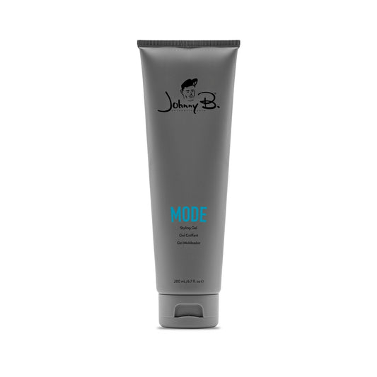 Johnny B. Mode styling gel in a gray tube for achieving long-lasting hair hold and style